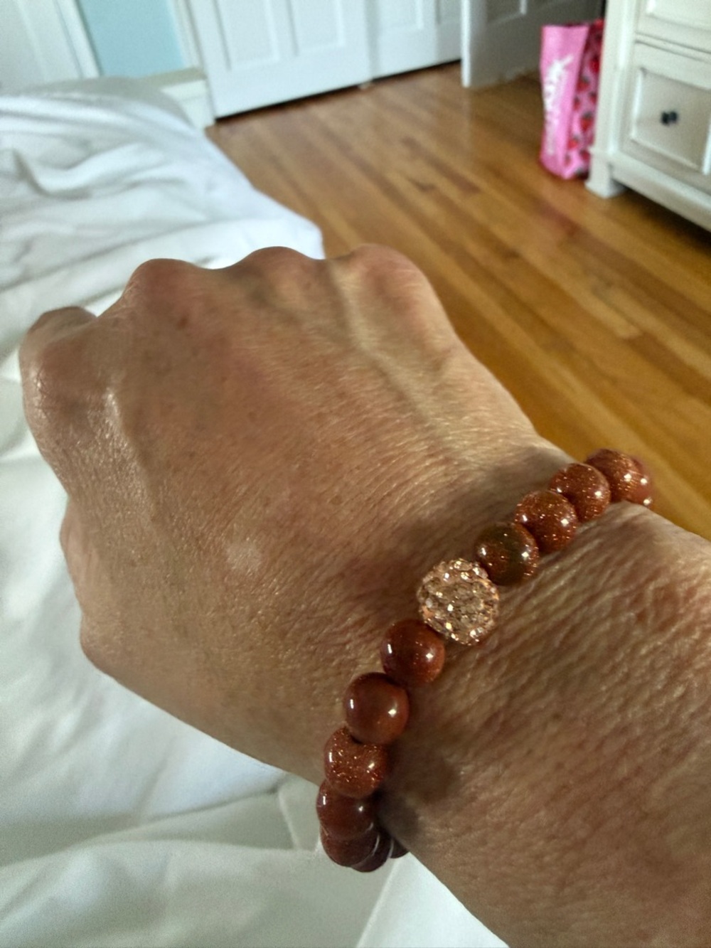 Goldstone Beaded Bracelet with Pave Accent - Women's Jewelry